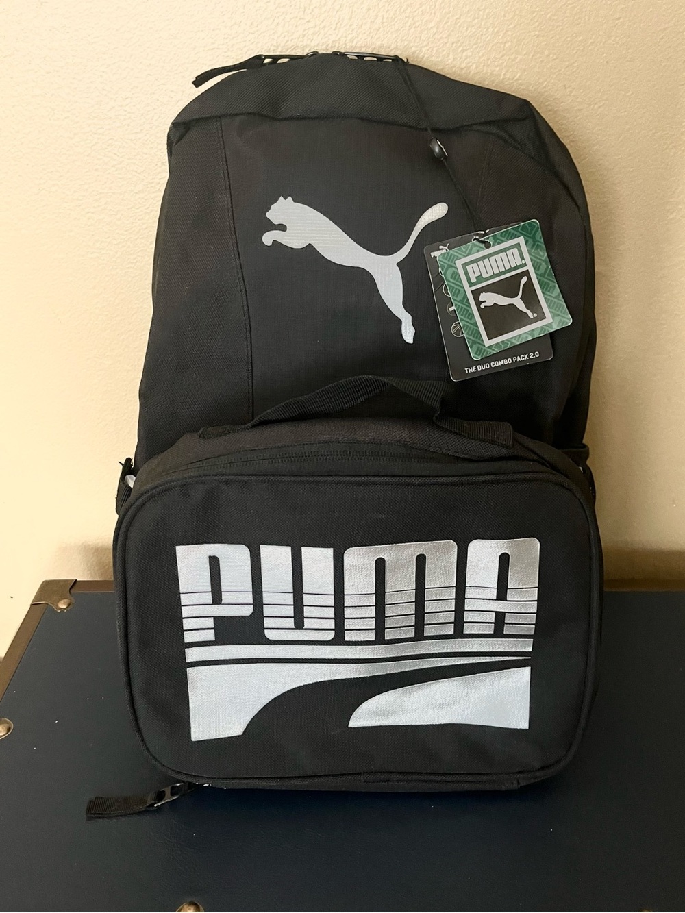 PUMA 2 in one Backpack + Lunch bag  Kids OS ~ Back to School ~ Black Silver